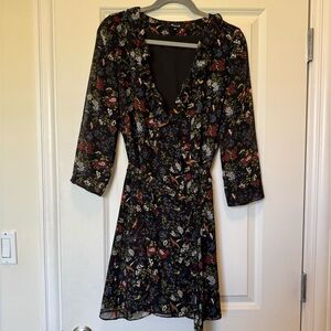 Madewell Black and Red Floral Long Sleeve Dress